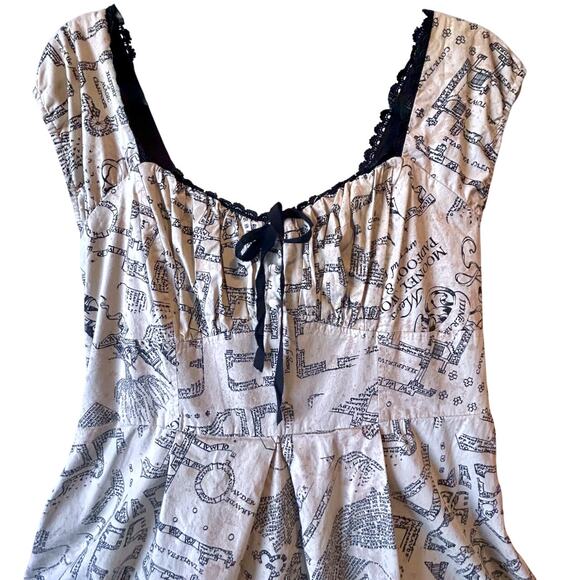 Harry Potter Marauder's Map Gothic Milk Maid Pinup Lolita Corset Tutu Dress XL - Picture 3 of 15